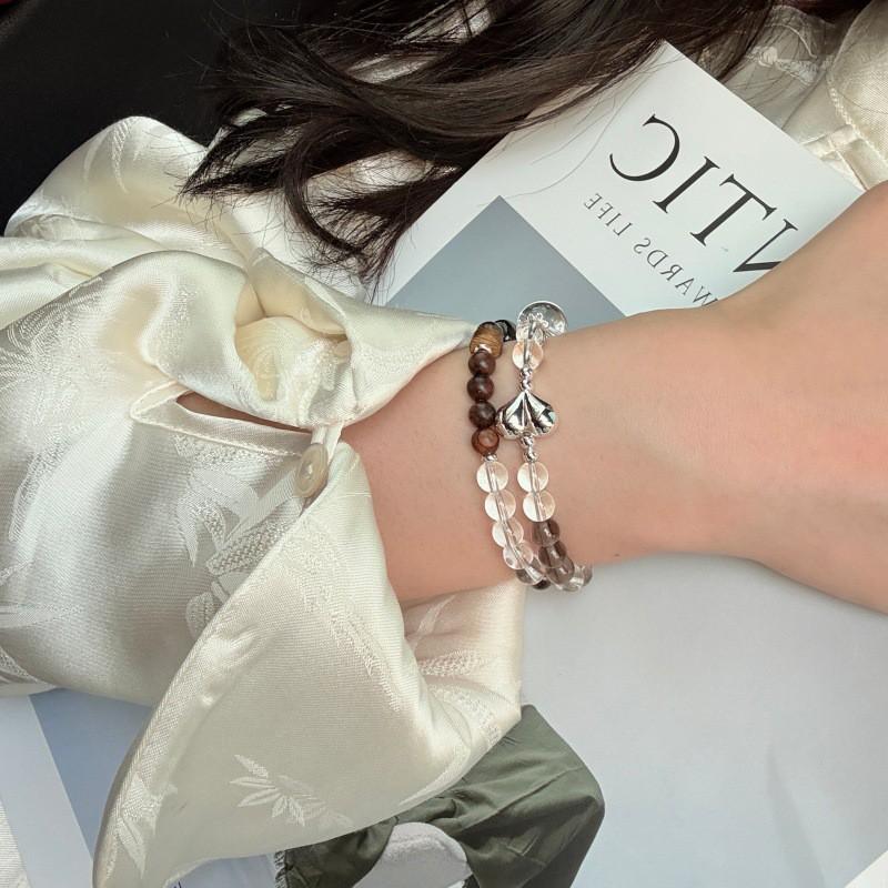 New Chinese Style Double Circle Bracelet Women Ice Obsidian White Crystal Rosewood 6mm Handmade