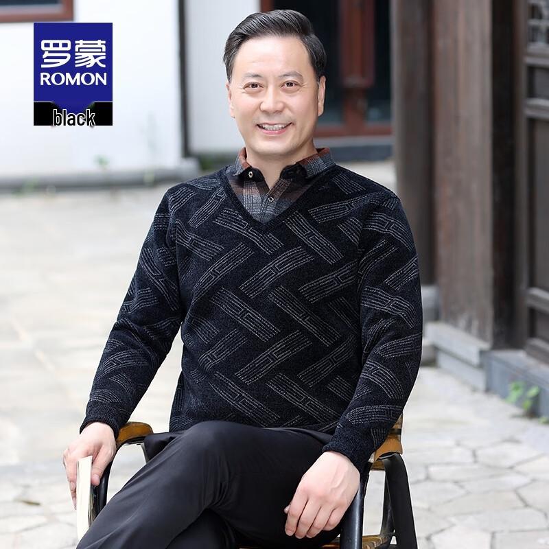 

ROMON Men s V-Neck Faux Two-Piece Thermal Knitted Sweater 7Z499002 3XL