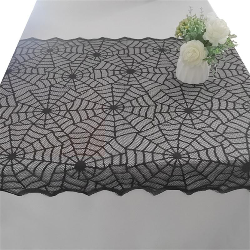 Scary Halloween Table Cover, 32x41inch Rectangles Festival Black Lace Tablecloth Decoration for Festives Occasion