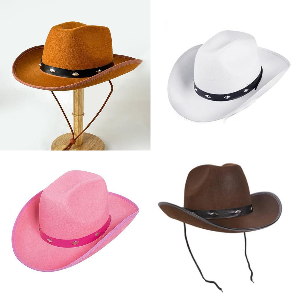 Folk Style Pink Denim Cowboy Hat With Metal Studs For Cosplay And Gifting