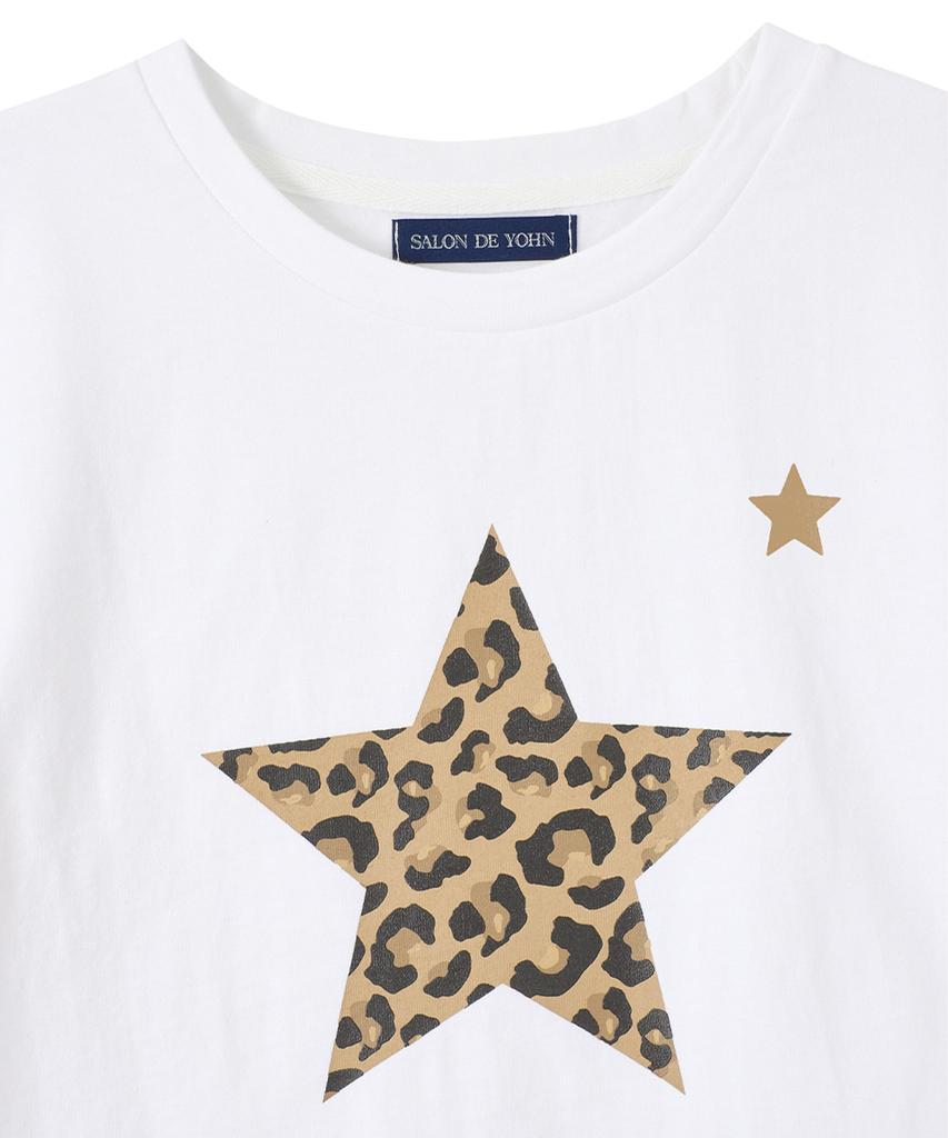 SALON DE YOHN Leopard Star Crop T_ White