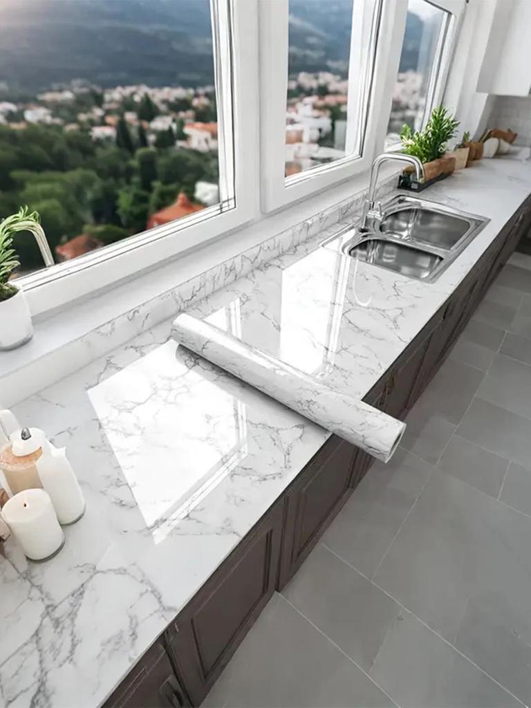 Marmor selbstklebende Tapete, Vinyl Wandaufkleber, Küchen Dekorationsfolie, wasserdichte Tapete für Heimdekoration, Schwarz