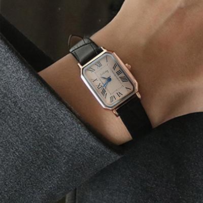 Lässige Retro Quarzuhren mit römischem Zifferblatt Damen Rechteckiges Lederarmband Armbanduhr Uhr Modisch für Frauen Reloj De Mujer