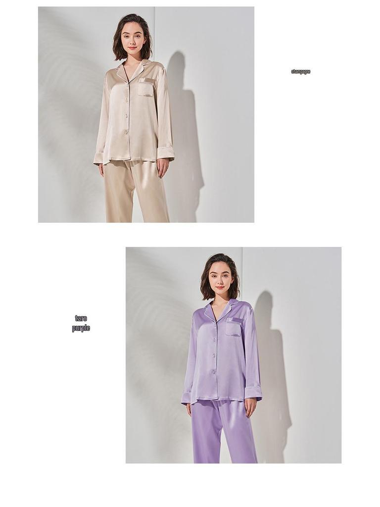 Heavyweight Mulberry Silk Pajama Set: Unisex 22 Momme Long Sleeve, Suitable for Outside Wear