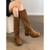 Retro Western Cowboy Boots Thick Heel But Knee Boots Women's Skinny Maillard Tall Knight Boots