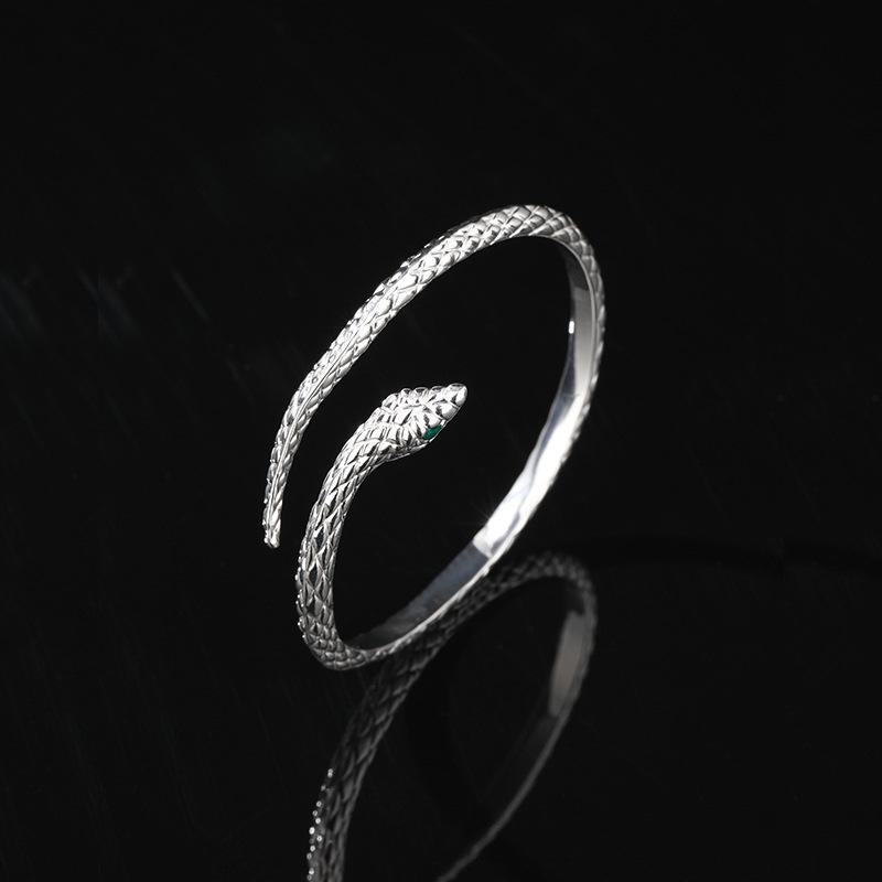 Sterling Silver Snake-Shaped Open Bangle - Unique 999 Fine Silver Jewelry Design