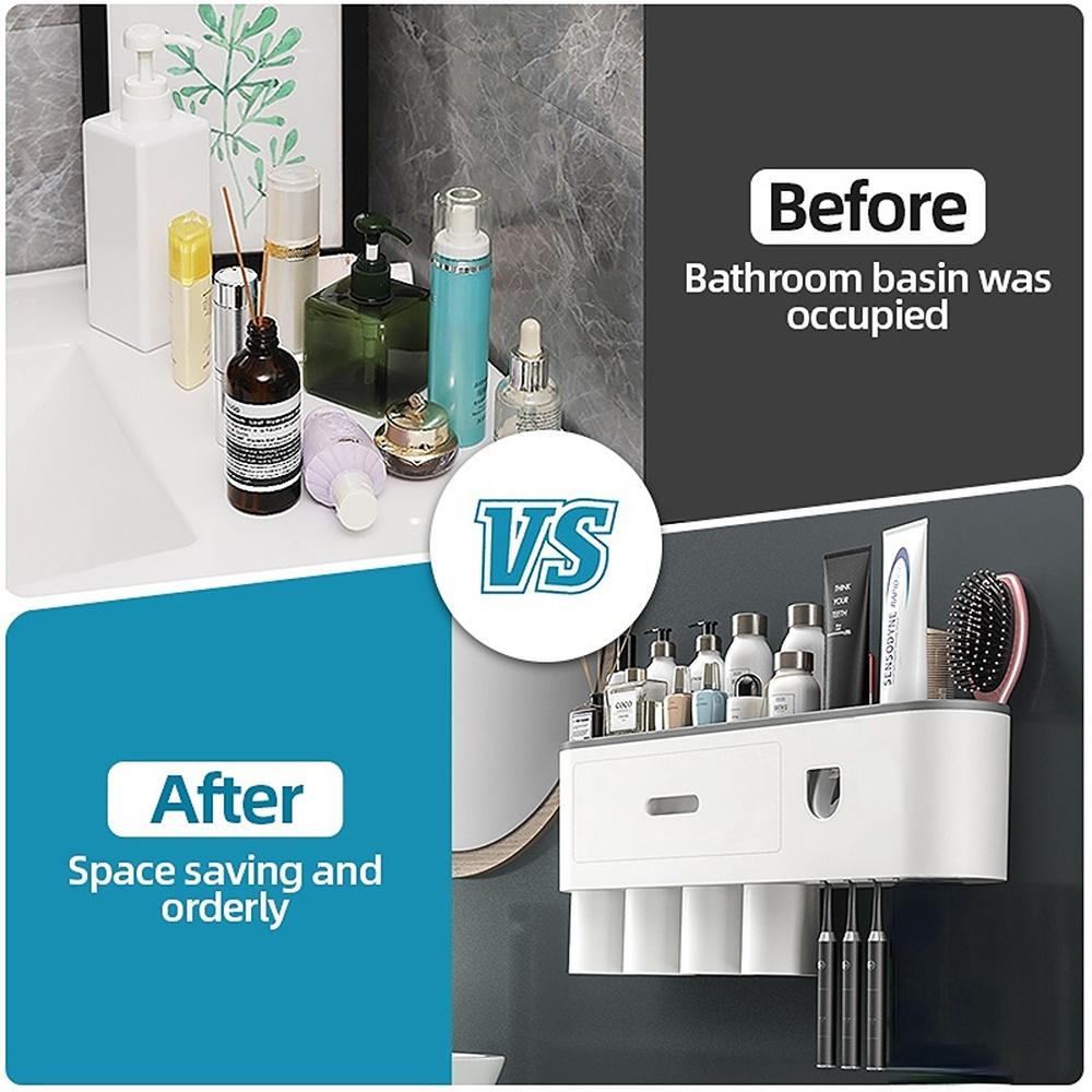 Badezimmer Adsorption Inverted Zahnbürstenhalter Wand Automatische Zahnpasta Squeezer Lagerregal Badezimmer Zubehör