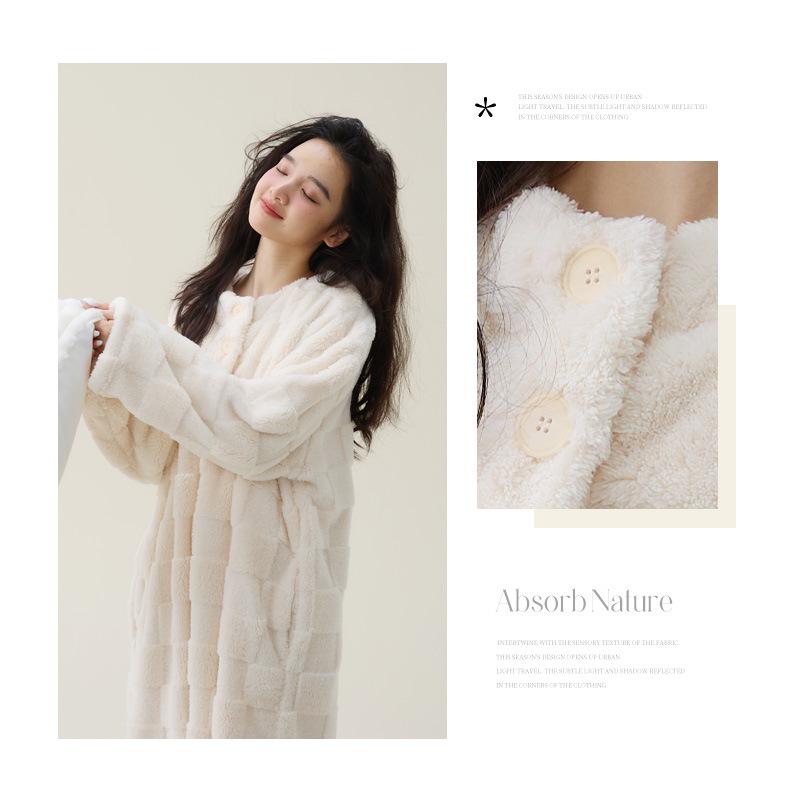 Robe de Banho Felpuda Feminina: Veludo Espesso, Quente para Outono & Inverno