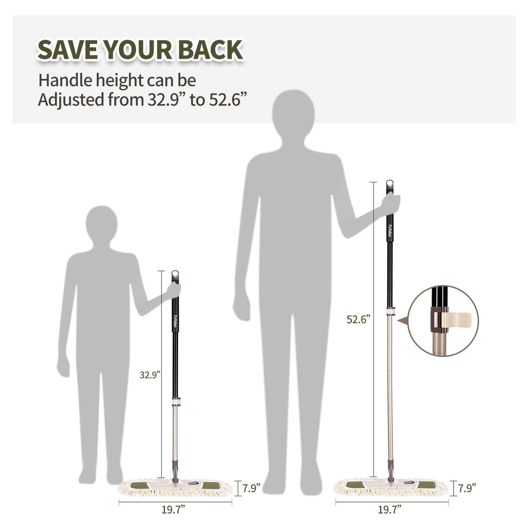 Eyliden Dust Mop with 2 Reusable Washable Pads One Touch Height Adjustable Wet Dry Mop for Floor Push Dust Mop - Replacement, Handle, &