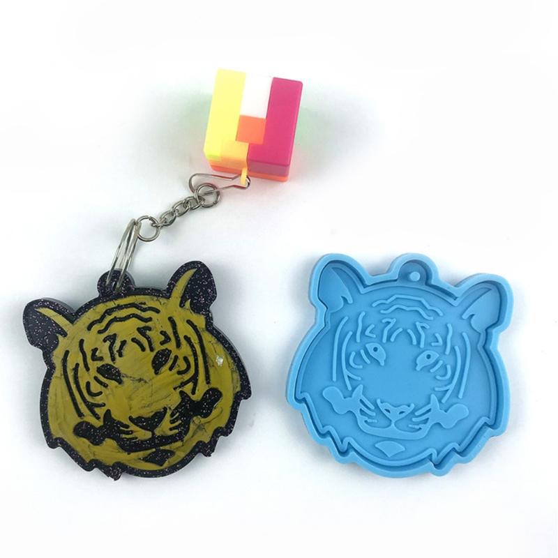 3168 Tiger for Head Keychain Silicone Mold with Hole Keyring Pendant Handmade Valentine's Day Gift Jewelry