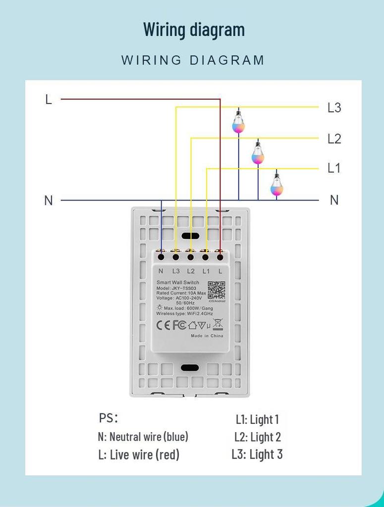 WiFi Doodle Smart Touch Wall Switch, Alexa-Compatible, US Standard, Timer Function, 1/2/3 Gang Options