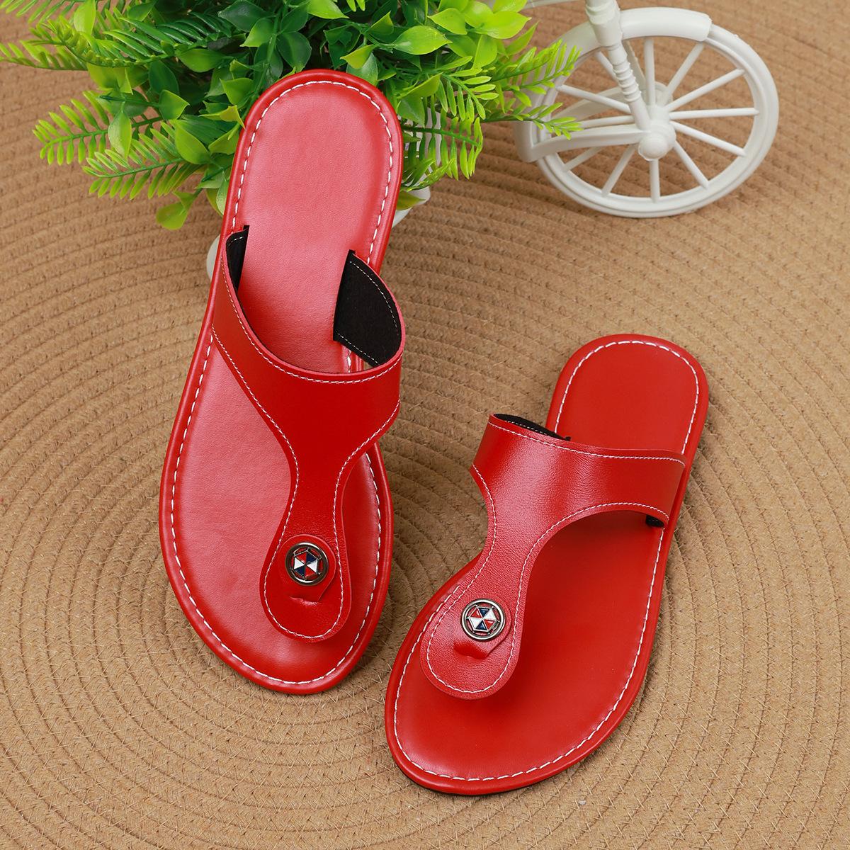 

Large Size Flat Slippers Women S Casual Toes And Feet National Style Solid Color Herringbone Fish Mouth Shoes 36 красный