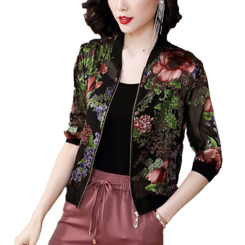 Women's Summer 2025 Plus Size UV Protection Chiffon Baseball Jacket