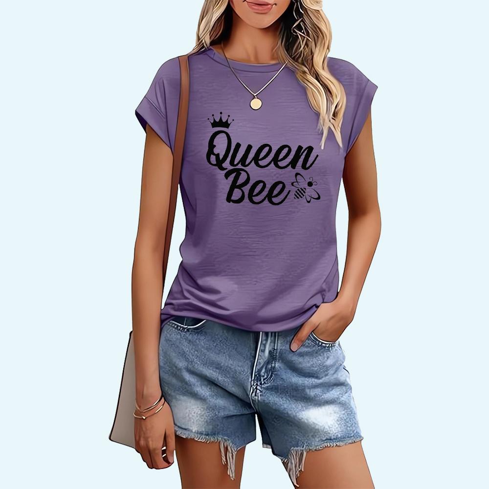 Women Fashion Letter Printed T-shirt Sring&summer Casual Round Collar Top Ladies Short Sleeve Tee Shirt