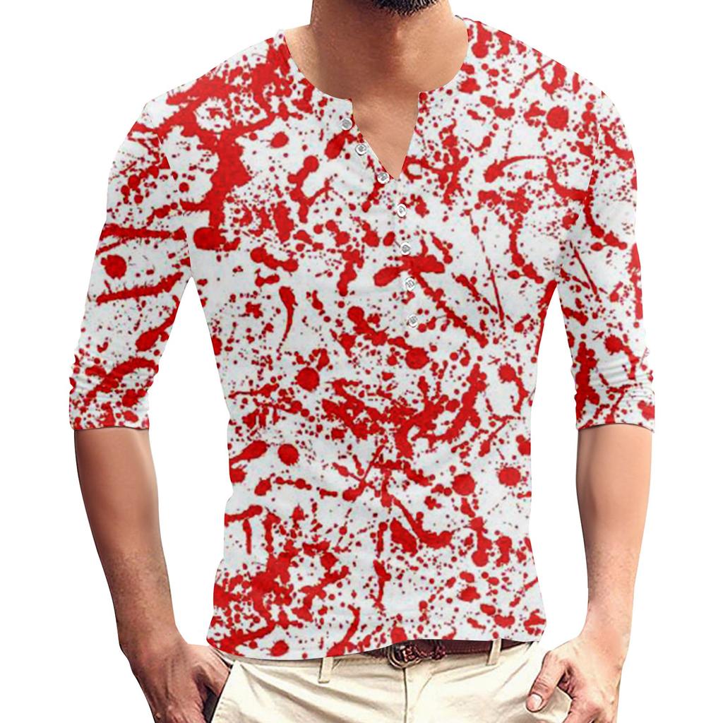 Men‘s’  Printed Button T-Shirt Unisex Loose Casual Three-quarter Sleeves Top