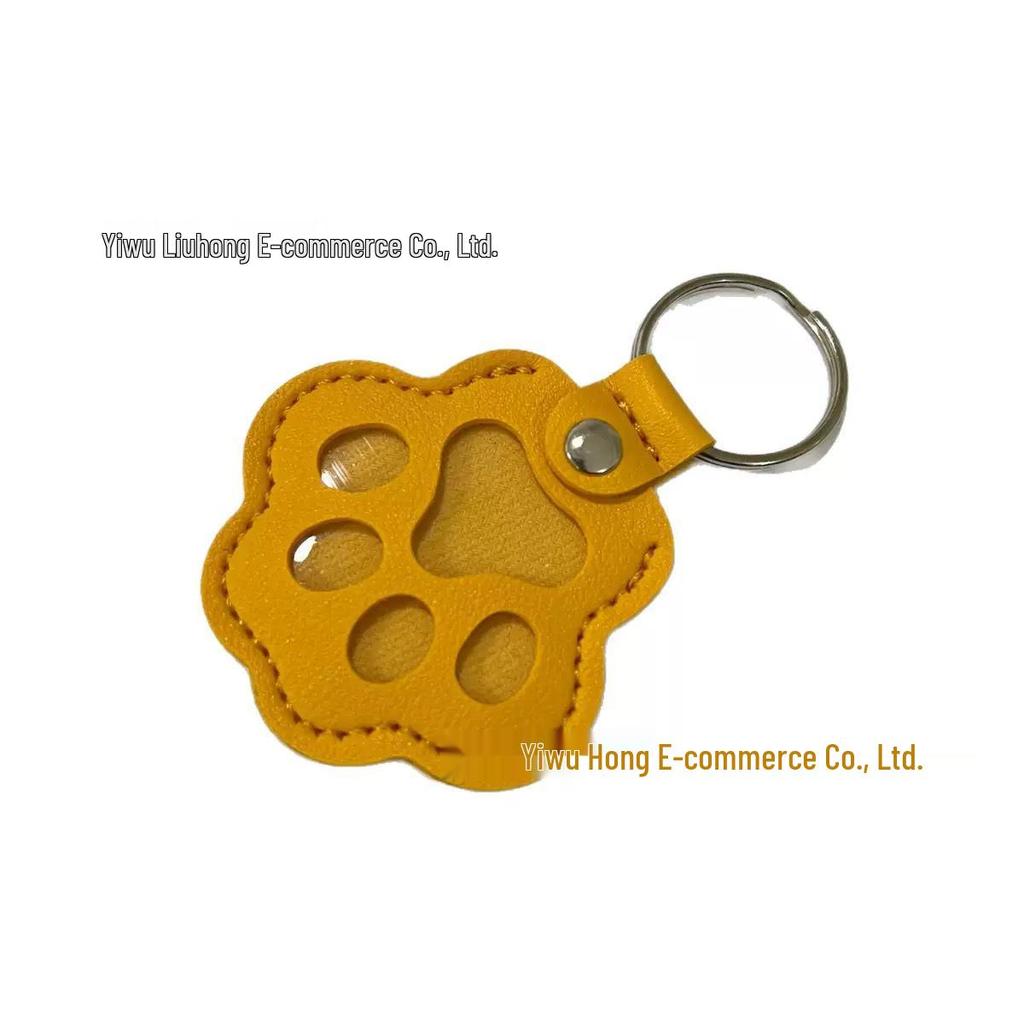 Kattassavtryck Läder Nyckelring: Sött tecknat husdjurshårförvaring Skyddsfodral