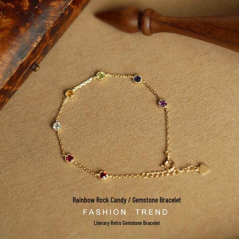 Rainbow Gold-Plated S925 Sterling Silver Zircon Women's Retro Bracelet