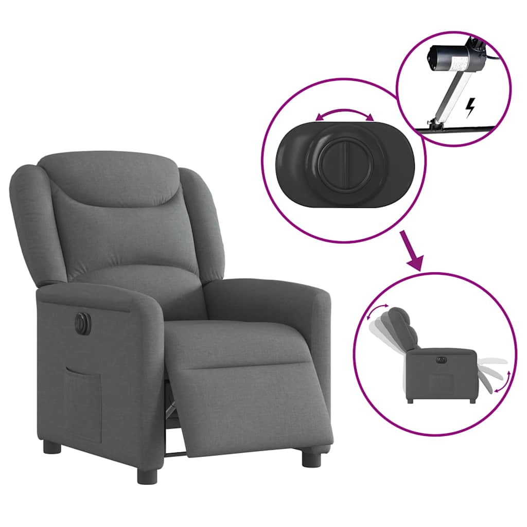 Electric Recliner Chair Dark Grey Fabric