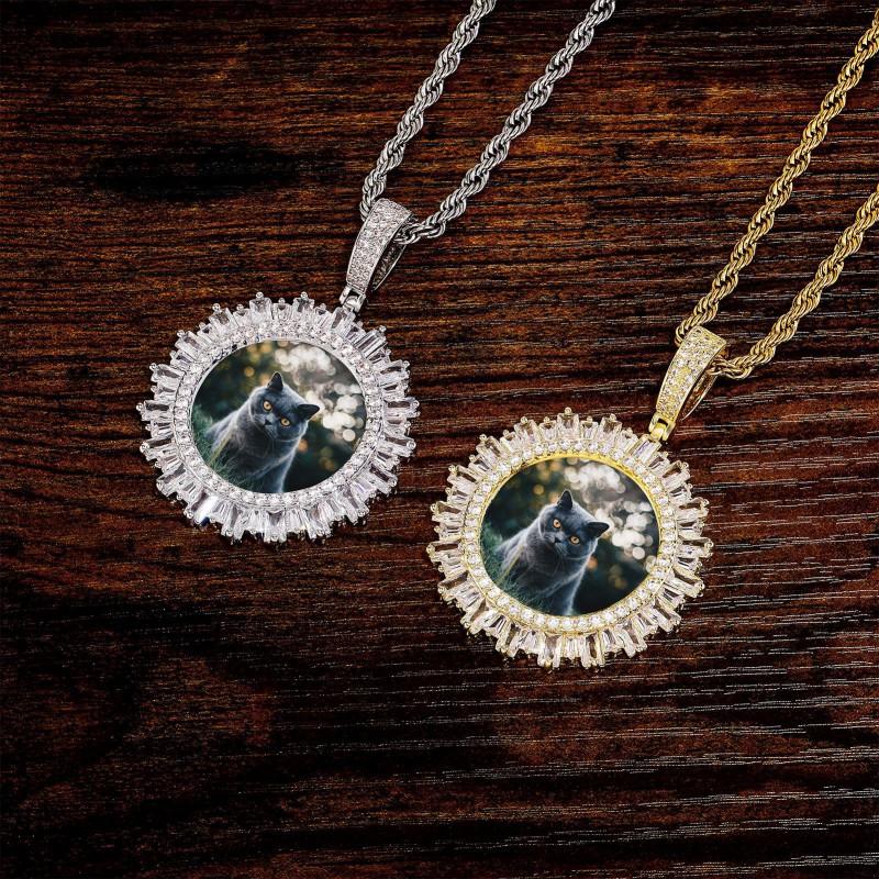 Hip Hop Arrow Round Frame Ice Crystal Pendant Copper Zircon Personalized Photo Flower Jewelry