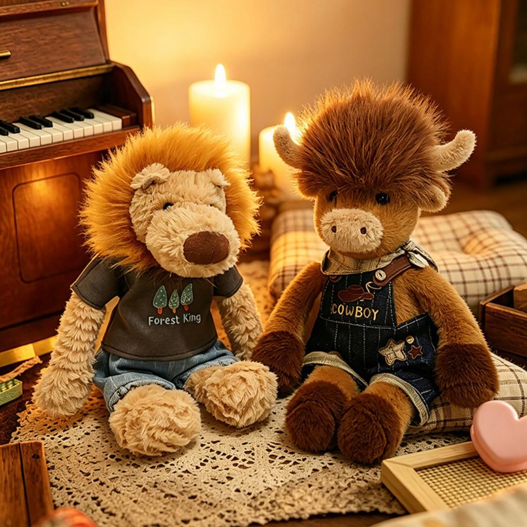 Adorable Dressed Forest Animal Plush Toy Soft Stuffed Animal Lion Fox Dubin Dog In Clothes Plushie For Kids Birthday Xmas Gift