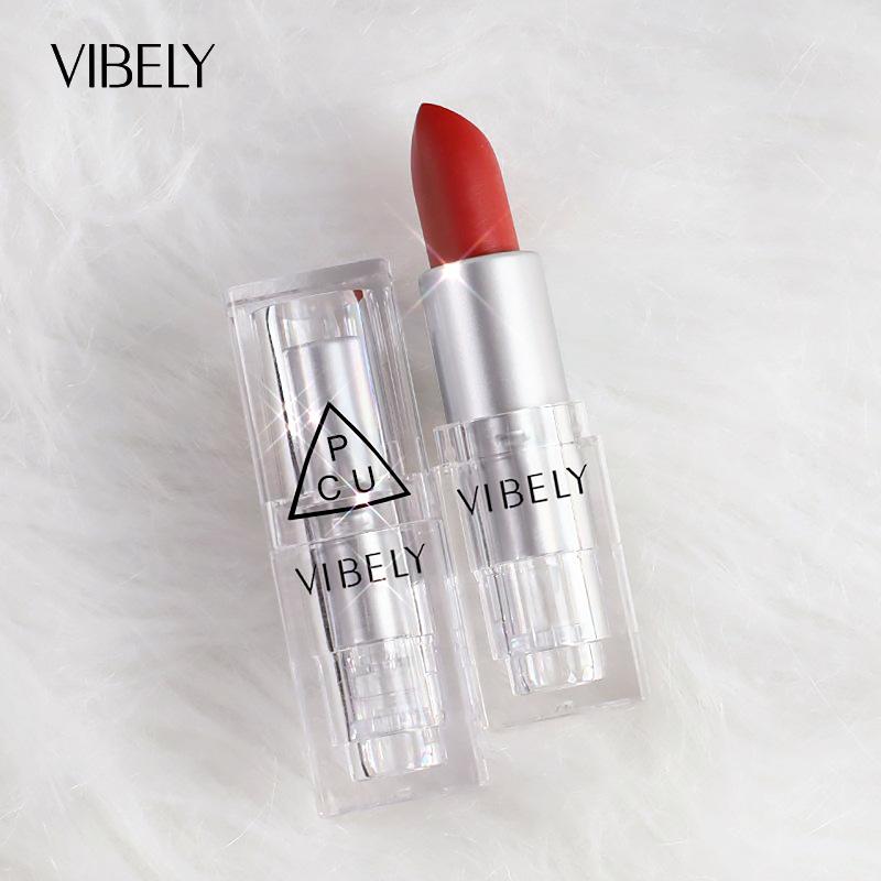 VIBELY transparentní stříbrná matná sametová rtěnka pigmentovaná voděodolná rtěnka Small Ice Cube Shape Lip Makeup Lipstick