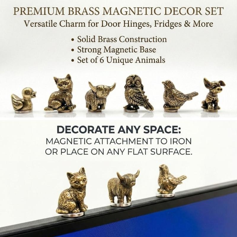 Pack of 6 Brasses Animal Hinge Toppers Decorations Handcrafted Miniature Sculptures Door Hinge Head for Home Bookshelf Display