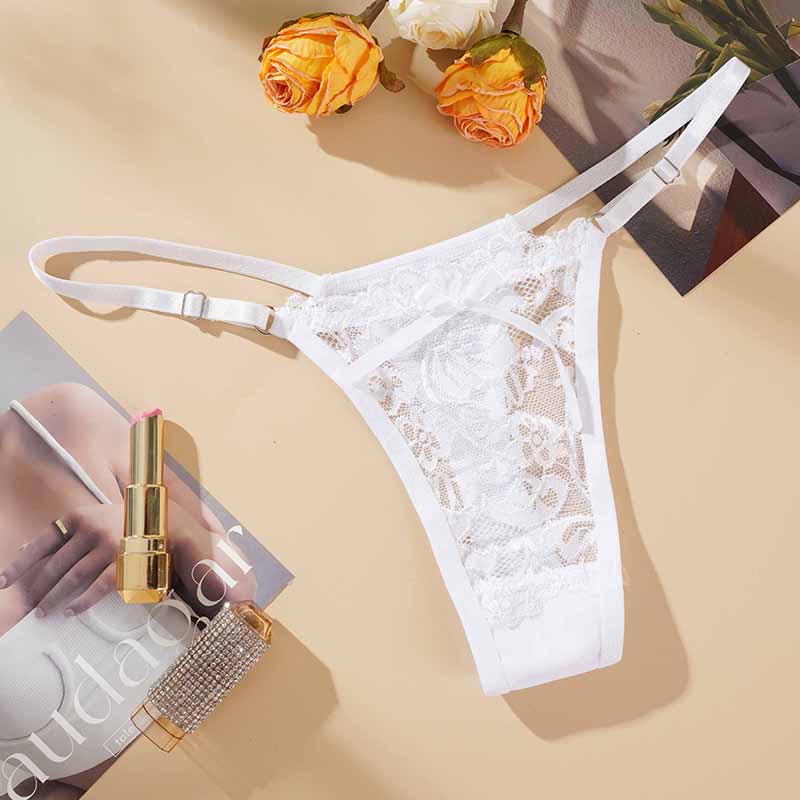Sexy Lace Underwear For Women Low Rise Adjustable Thongs Transparent G-String Female Breathable Underpants Lingerie