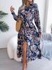 Turndown Collar Print Flower Button Dress High Waist Elegant  Shirt Dress for Women Long Sleeve Loose Dresses Causal Dress