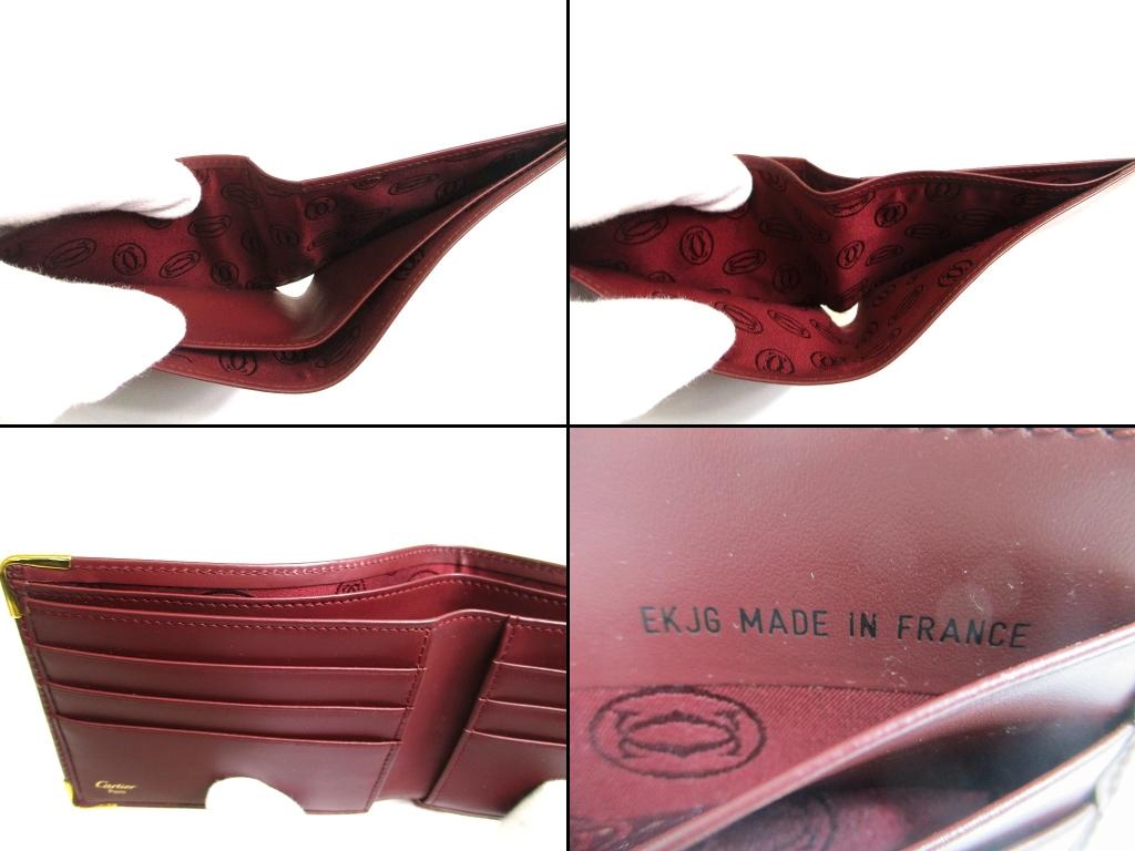 Authentieke Cartier Must de Cartier Bordeaux Leder Dubbelgevouwen Portemonnee #b079 Open doos