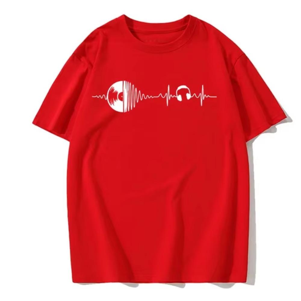 Men's Summer Short Sleeve Round Neck Casual Fashion Solid Color T-Shirt Fashion Men's Sports Digital Music Printed Sports Top
