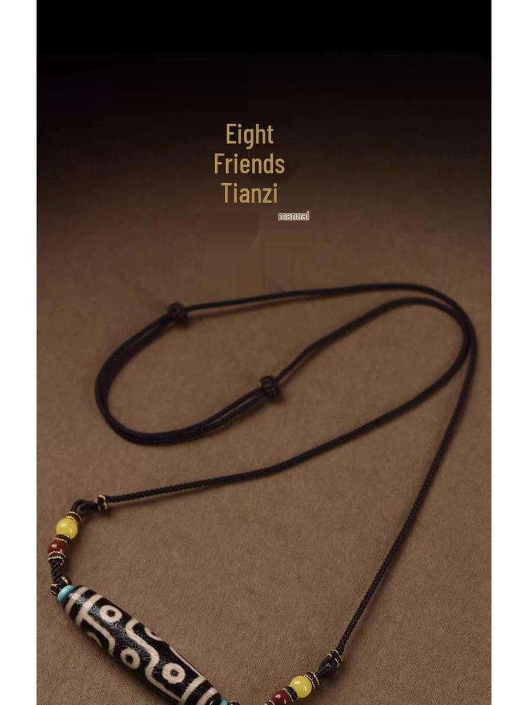 Tibetan Nine-Eyed Dzi Bead Retro Ethnic Necklace
