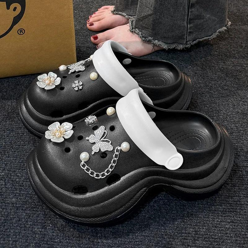 Fashion Lovely Girls Sky Blue Clogs Summer 2025 Thick Bottom Wedge Heels Sandals Wmen Chunky Platform Soft Eva Diy Cloud Slippers Shoes