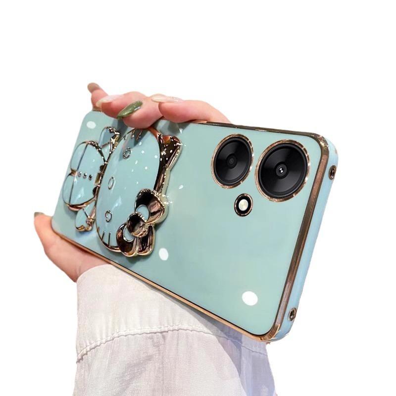 Redmi 11C Mobile Phone Case Electroplated KT Cat Bracket Makeup Mirror Redmi 11C Silicone Soft Case Protective Case