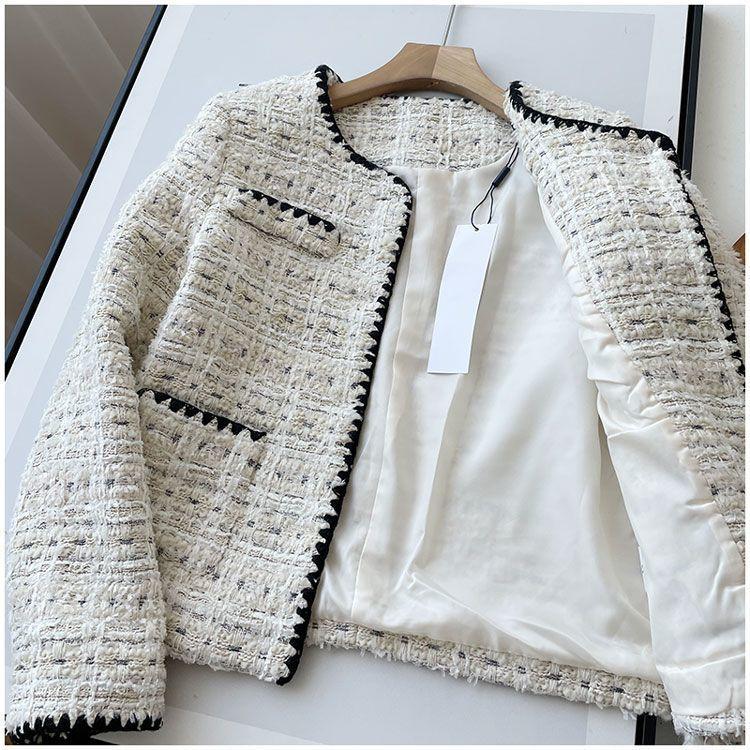 Frühlings-Herbstjacken-Design Mode Süße Tweed-Blazer Damen Französisch Elegant Büro Dame Wollene Kurze Anzugmäntel