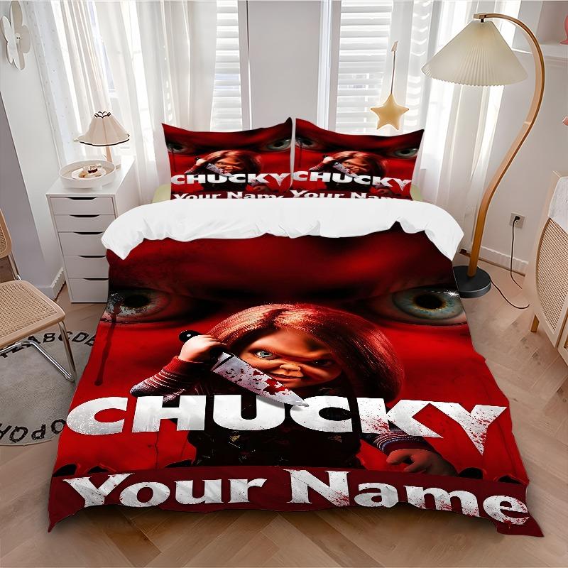 Deadly Doll Bloody Knife Bedding Set Personalized Washable Custom 3Pcs Duvet Cover Pillowcases Soft Microfiber Home Bedroom Gift