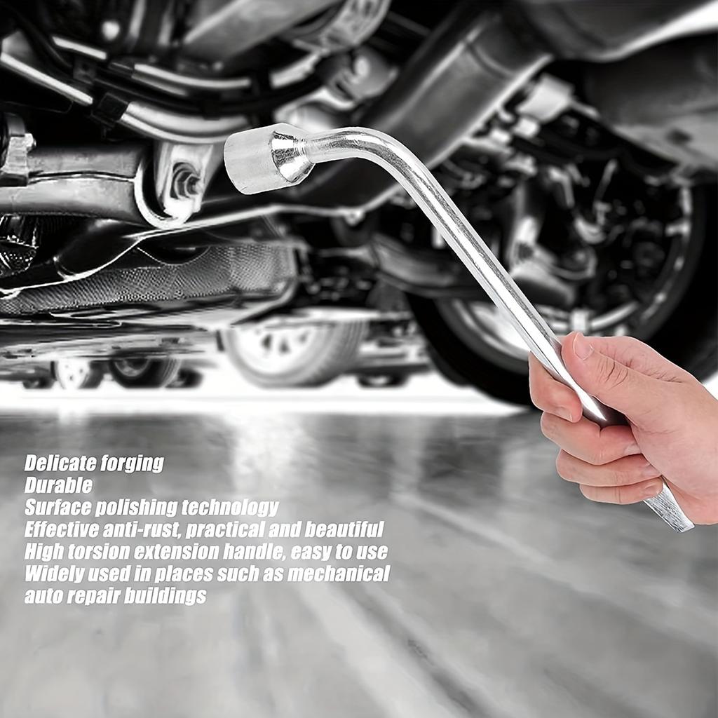 Car Spare Tire Lug Wrench,Slotted End Socket Repair Tool,Tire Replacement Tool (Silvery),L shaped socket wrench car wheel