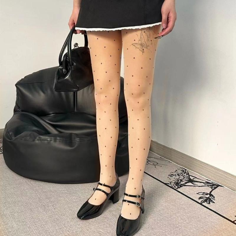 Women Thin Candy Colored Stockings Small Dots Print Sexy Sheer Pantyhose Tights