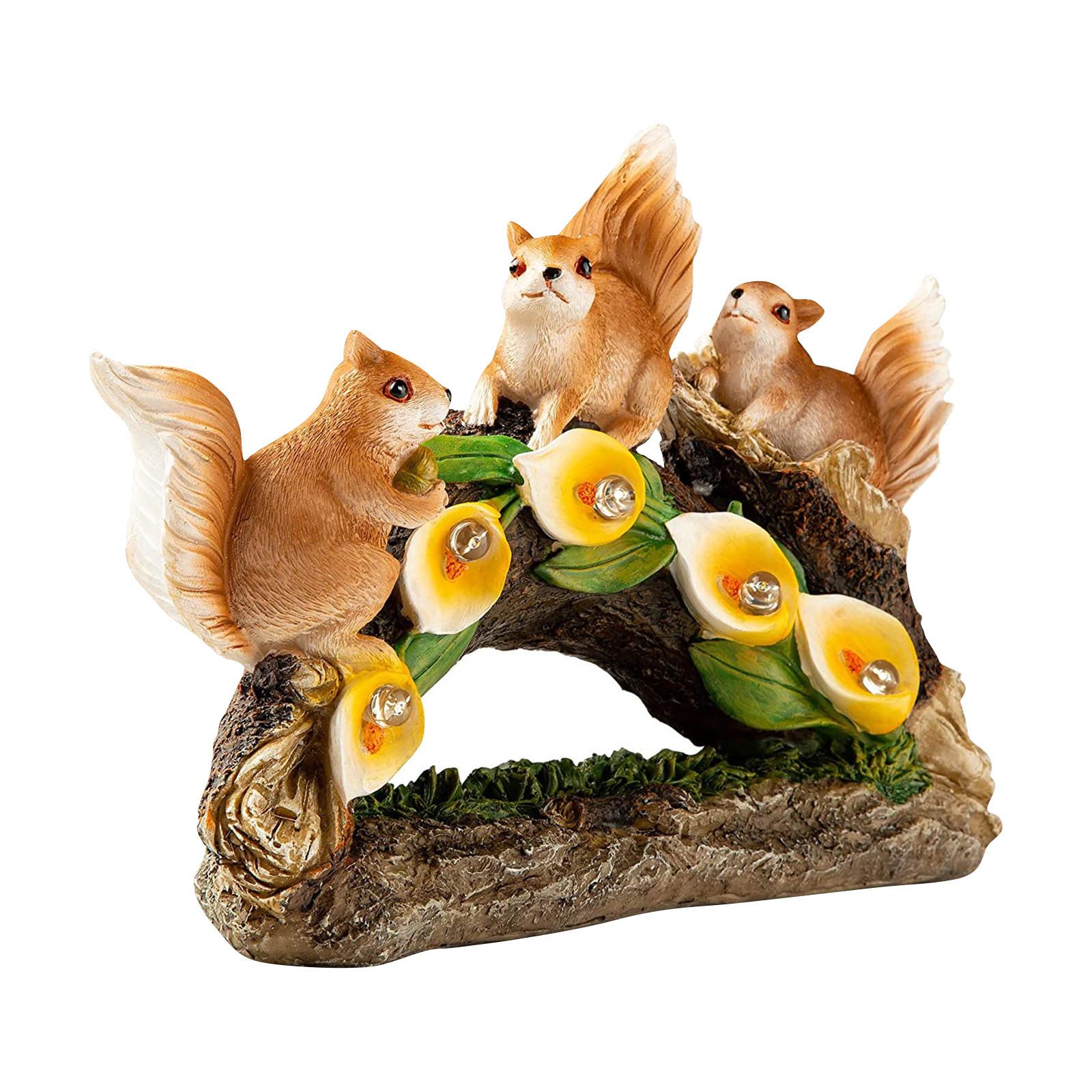

Charming Squirrel Figurine with LED Flowers Hand-Painted Resin Ornament for Home, Garden, Office Decor Unique Gift Idea One Size