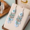 New Classic Bohemian Acrylic Water Drop Dangle Earrings Women Vintage Long Colorful Rhinestone Carved Ethnic Earring Jewelry
