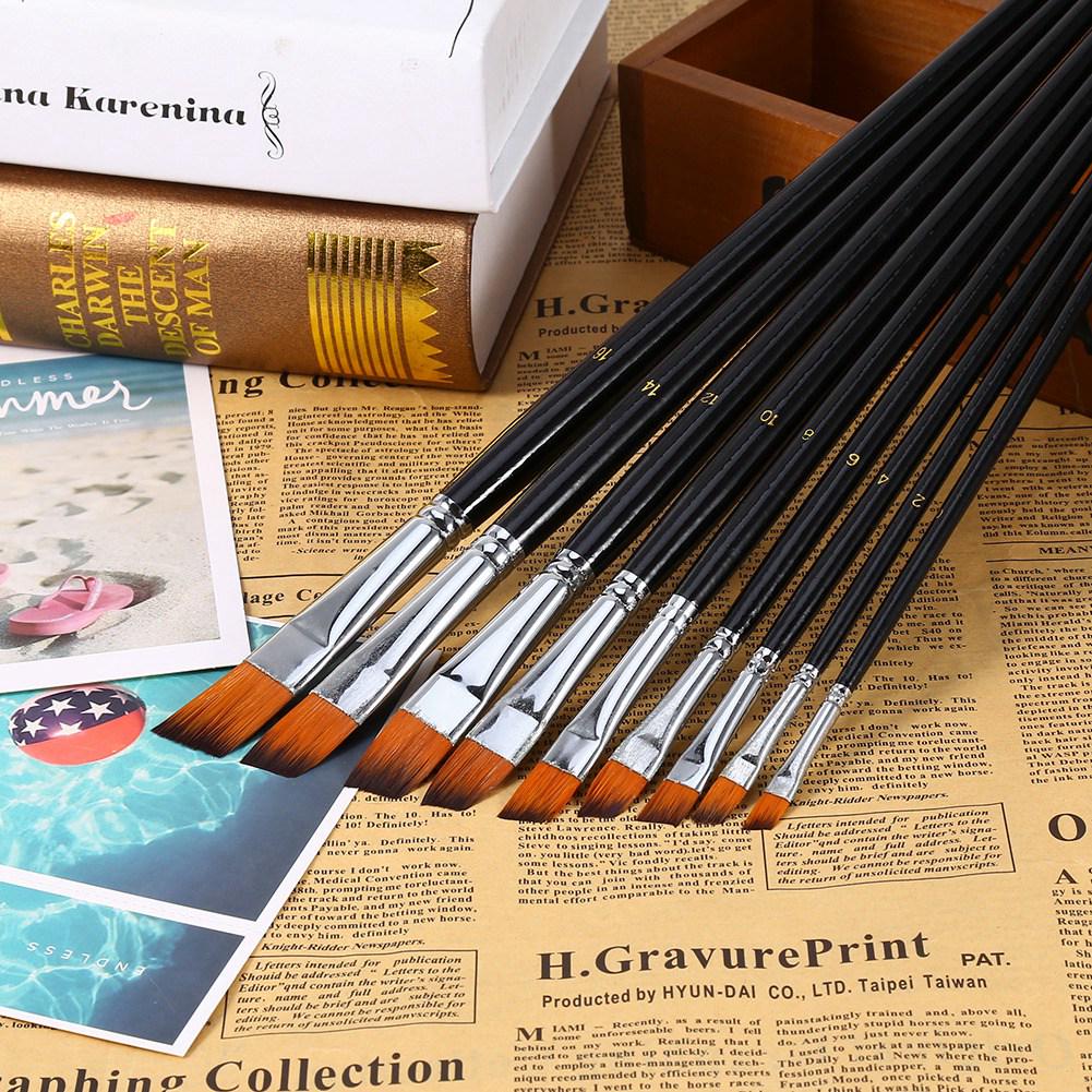 Nylon Oblique Flat Tip Brush Brush Set Wooden   Handle Brush for Students Artists