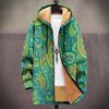 New jacket: multi-colored pattern elements, zipper hooded cardigan, thickened winter fleece padded clothes, yellow lining, trendy cotton clothes