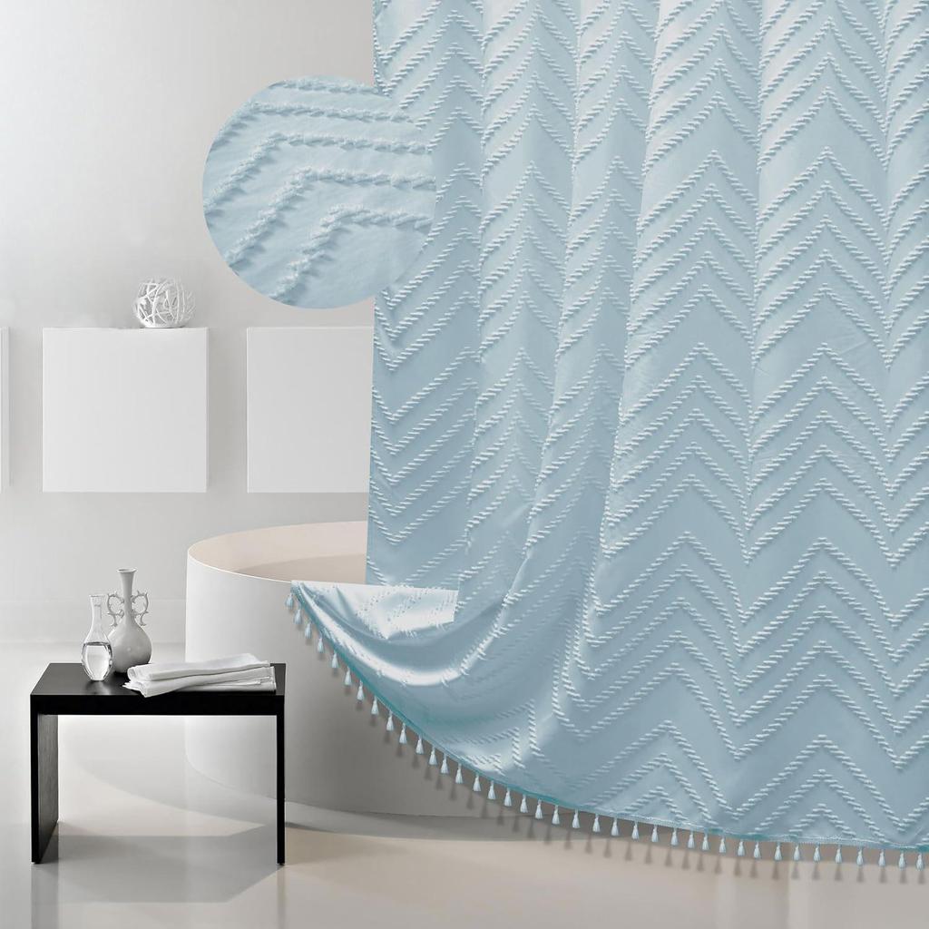 Waterproof Tassel Lace Shower Curtain with Floral Design
