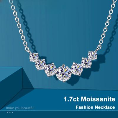 1.7CT All Moissanite Necklace for Women Smile Princesses Sparkling Diamond Pendant S925 Sterling Silver Plated GRA