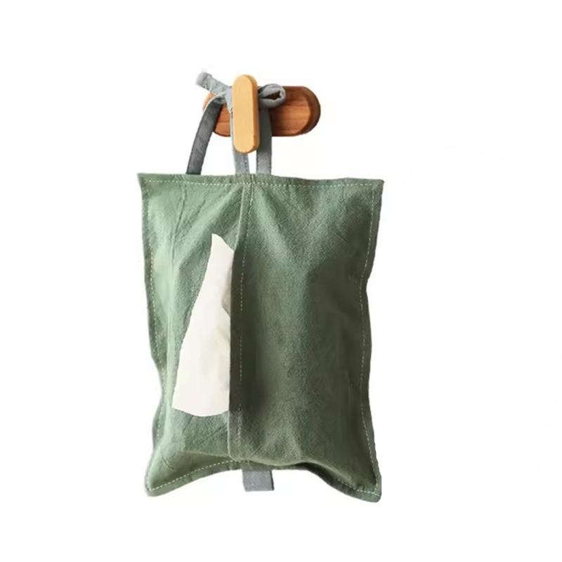 Washed Cotton Tissue Box Holder Multi Functional Hanging Home Decoration Car Organizer Wall Mounted Storage зелёный