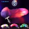 LED Glowing Butt Plug Fox Tail For Woman Man Separable Metal Anal Plug with Tail Luminous Cosplay Sex Anal Toys for Couples