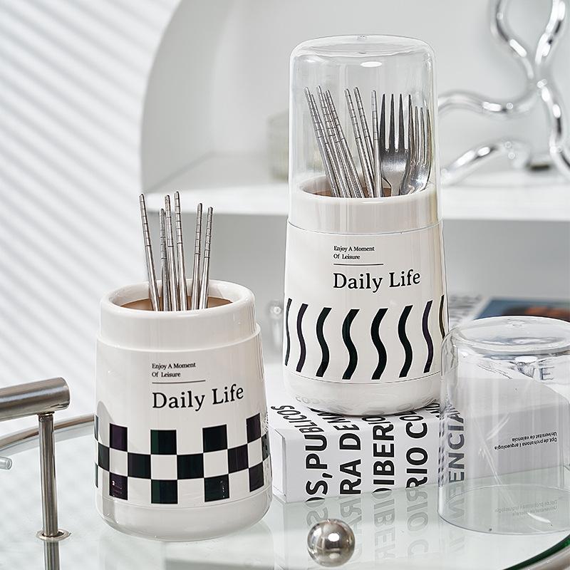 1Pc Dustproof Chopstick Bucket With Lid Kitchen Tableware Spoon Storage Box Household Storage Rack Holder Drain Chopstick Rest