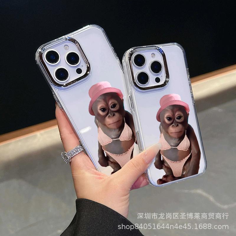 Trend Monkey Suitable for iPhone15promax mobile phone case Apple 16 electroplated photo frame 14/13 protective case 17