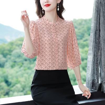 Floral Chiffon Shirt Top New Autumn Summer Half Sleeve Bottoming Blouse Women's Clothes