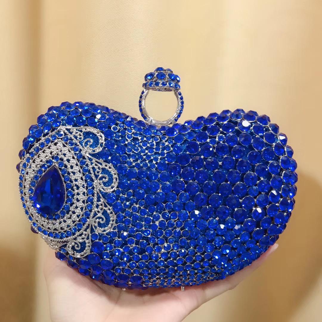 

Heart Shaped Rhinestone Wedding Purse WHTUOHENGSilver Metal BlueWomen Diamond Party Prom Clutches Crystal Female Dinner Handbags 18cmX12cmX6cm