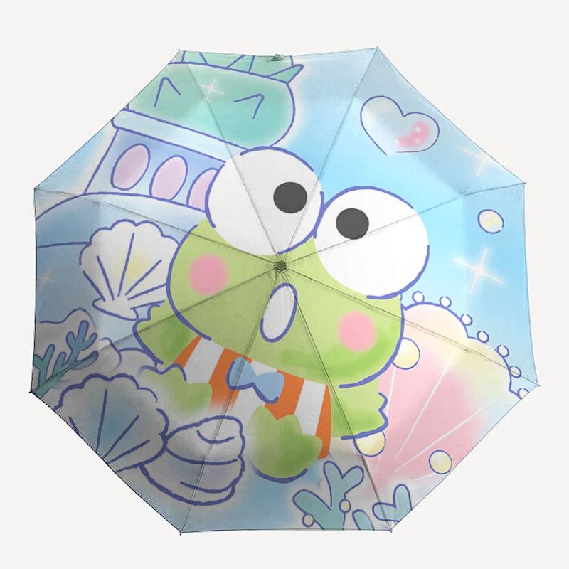1pc Keroro Frog Automatic Opening/Closing Umbrella with Portable Tri-Fold Design, 8-Bone Iron Frame Outdoor Umbrella, Perfect Gift for Fans, Travelers